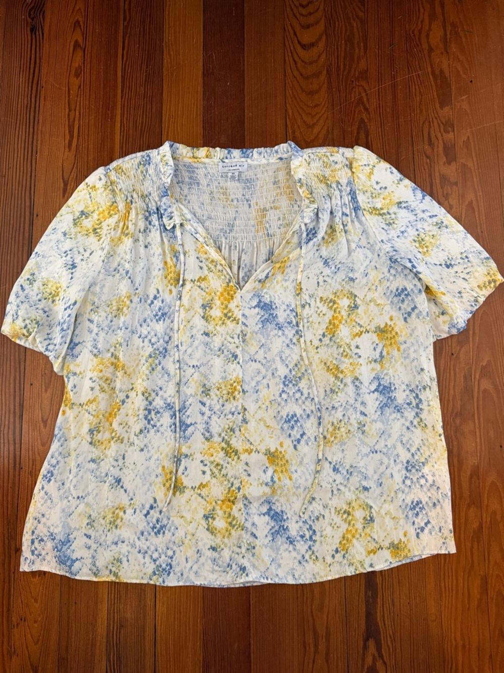 Current Air Blue and Yellow Short Sleeve Blouse